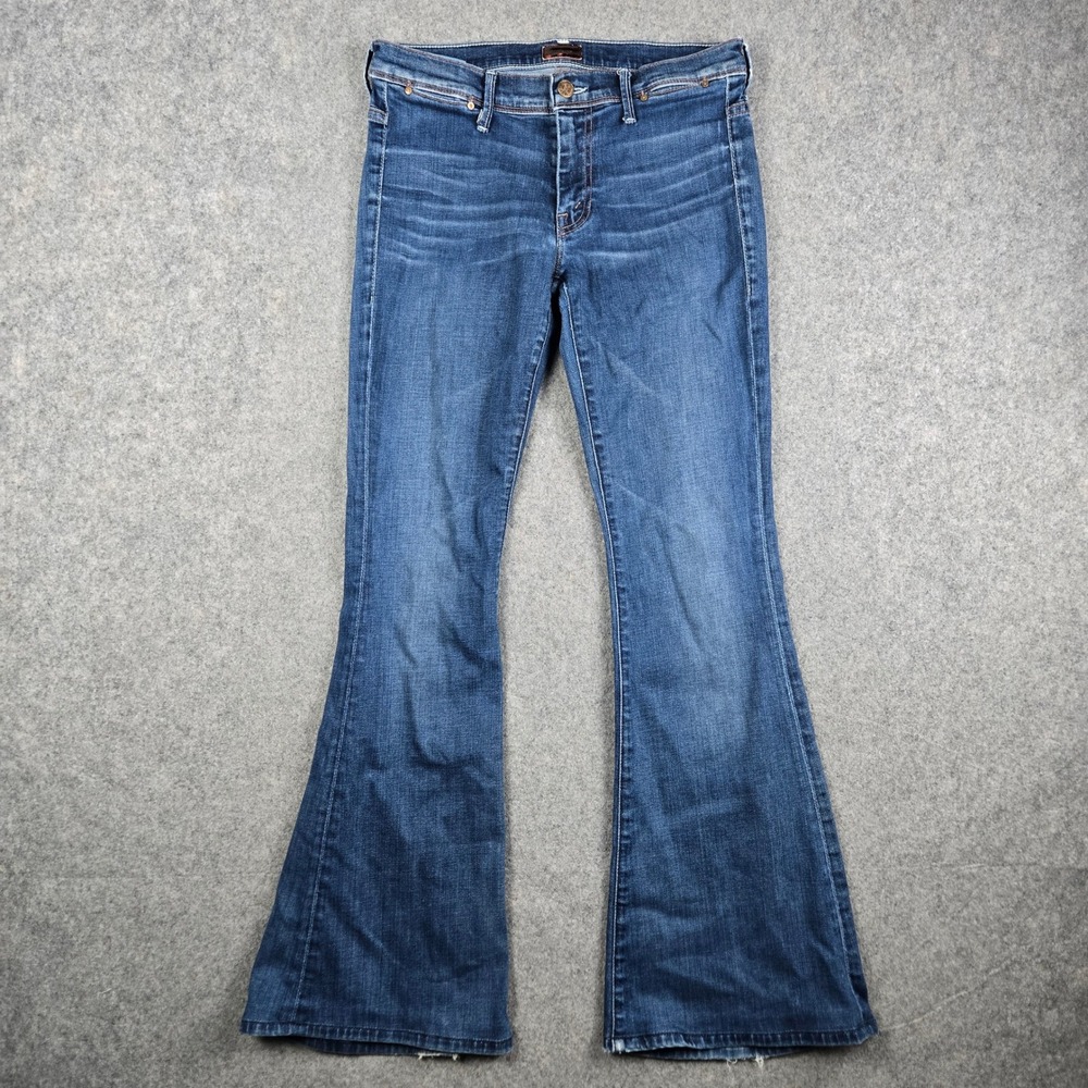 Mother The Curfew Jeans Womens 27 Blue Flare Leg High Rise Moontide Dark Wash